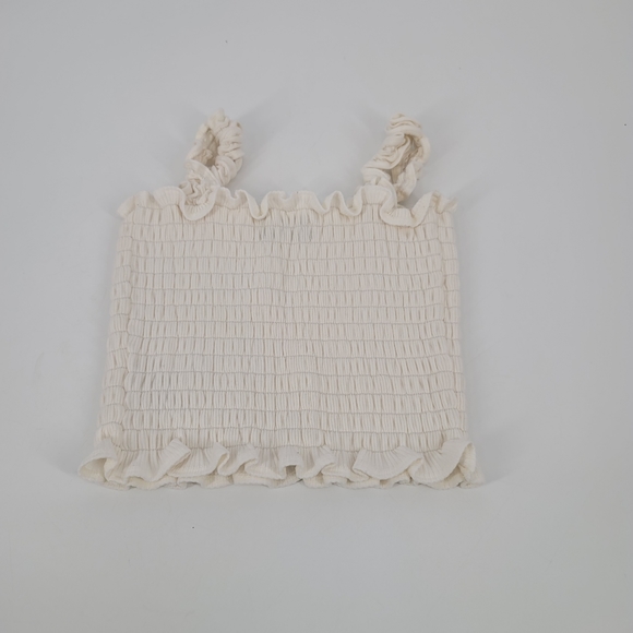 Reformation White Ruffle Shoulder Smocked Crop Top Size S - Picture 6 of 6